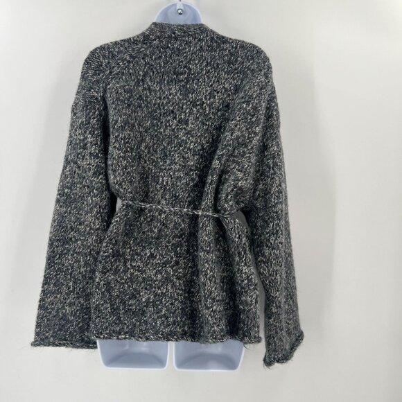 ZARA S Alpaca Blend Belted Cardigan Gray Marled Knit Fuzzy Cozy Wrap - Picture 2 of 9
